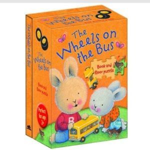 Trace Moroney The Wheels on the Bus Nursery Songs Book & Floor Puzzle Vintage